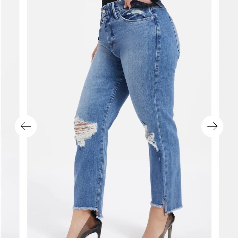 Good American Distressed Good Girlfriend Jeans Side Step Straight Leg Plus Size - Picture 4 of 14